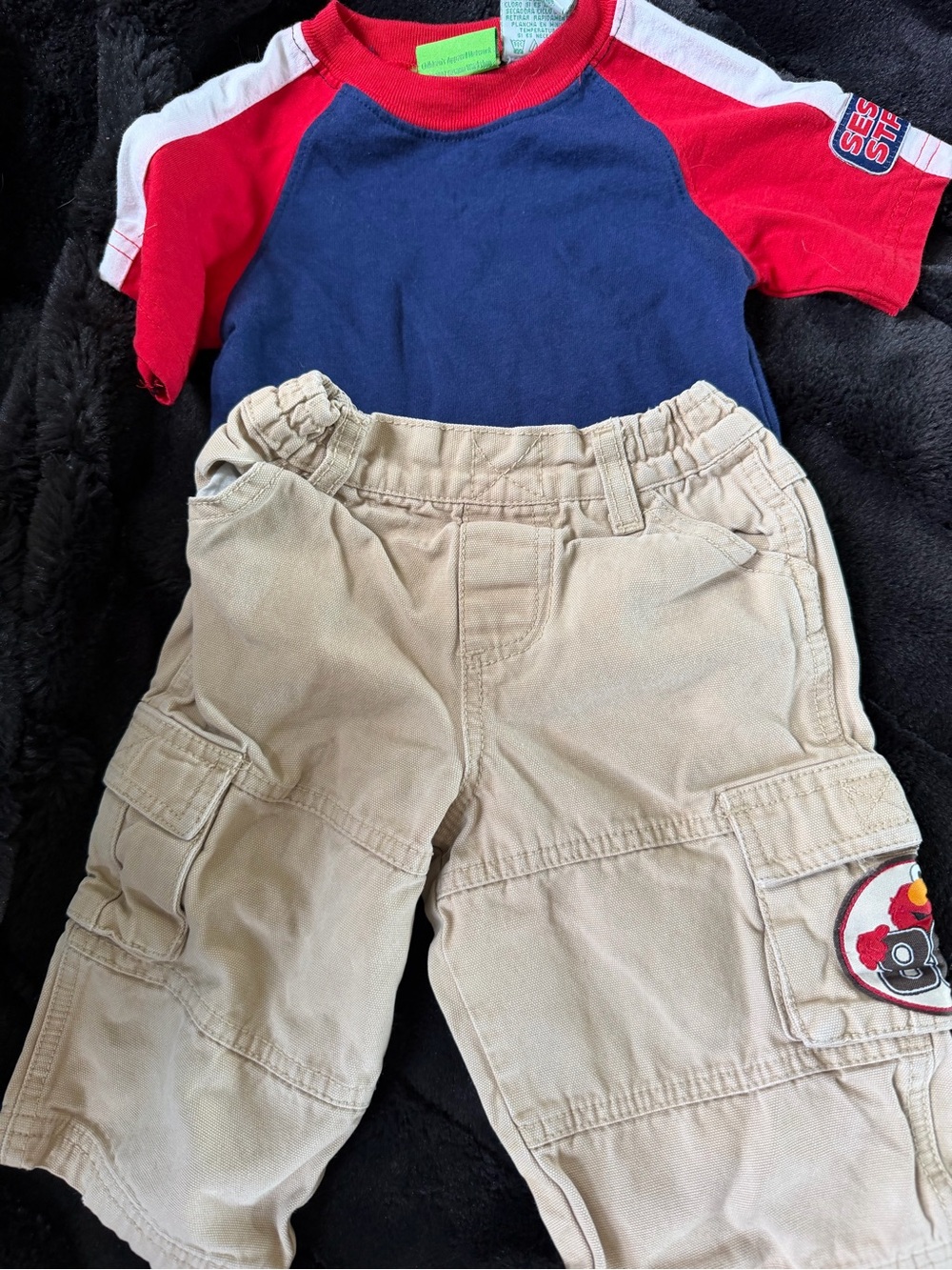Sesame Street Tan Cargo Joggers with Elmo Patch